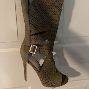 Olive (Green) Cut Out Calf High Sandal Heels